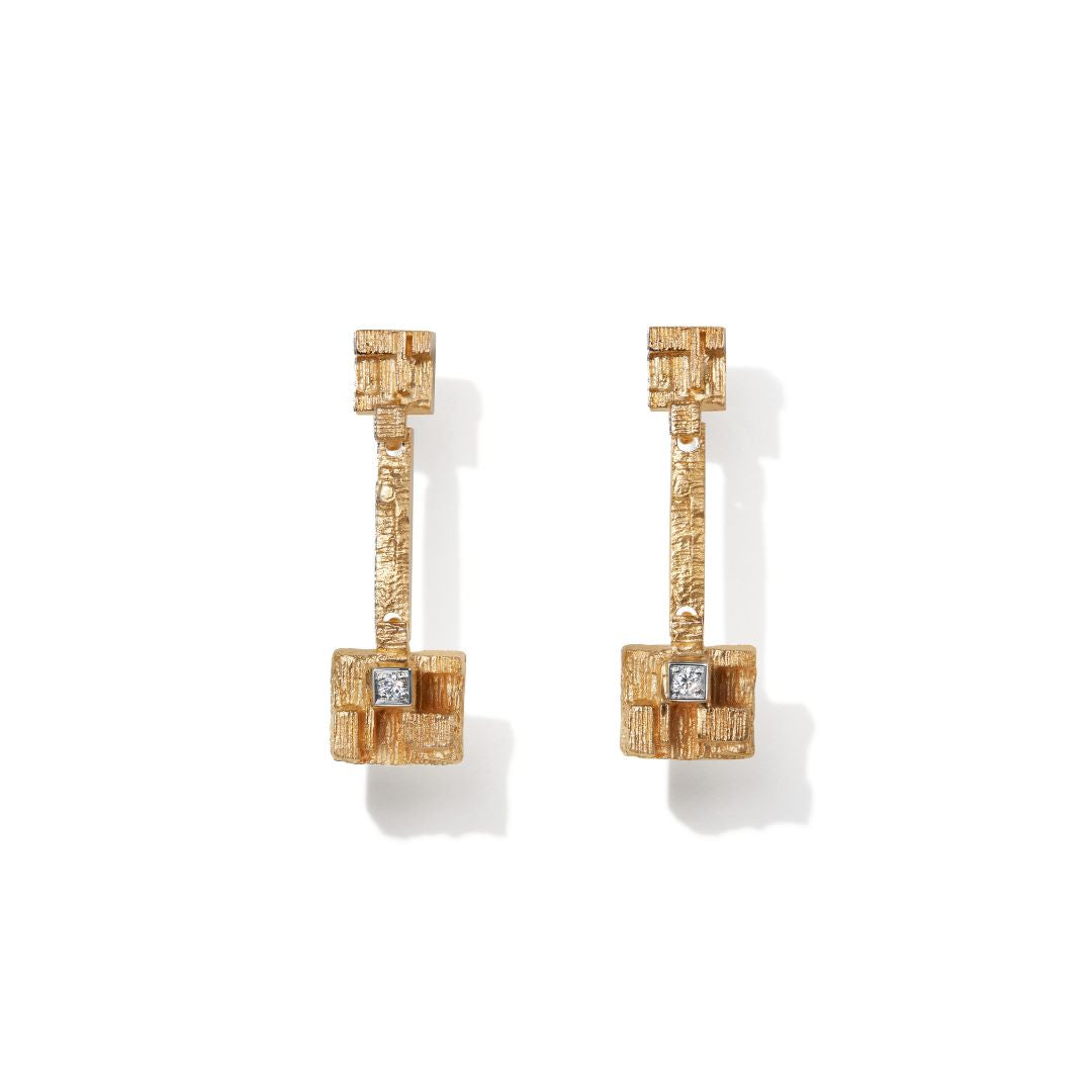 Kalevala Thai Earrings, Long, Yellow Gold, Art by Kalevala